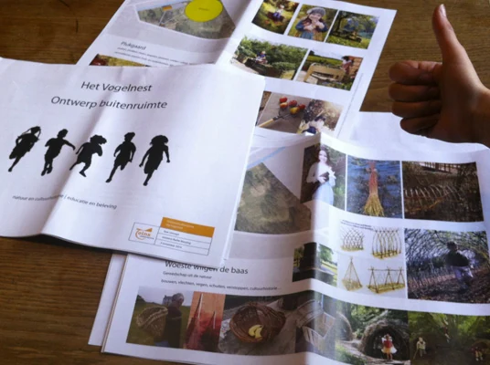 Het ontwerpdocument brengt de ideeën voor de binnen- en buiteninrichting van Het Vogelnest samen.